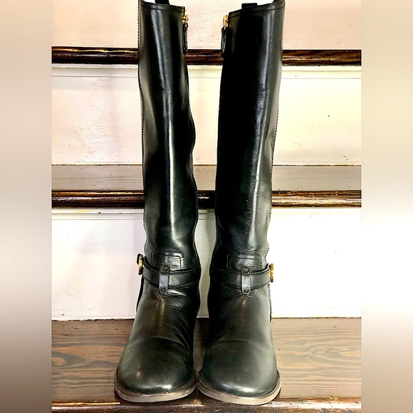 TORY BURCH Black Leather Moto Riding Boots Sz 7-1/2 - Picture 7 of 17